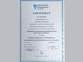Certyfikat LABoratorium MYKologizne Anna Kudla 23.08.2025